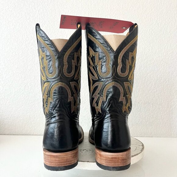 Rod Patrick Mens Cowboy Boots Size 15.5A Black Calf Leather Square Toe Western - Picture 3 of 12